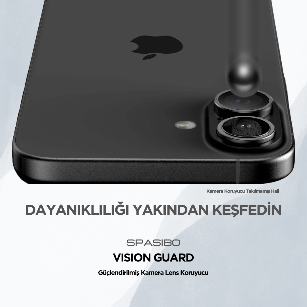 Spasibo Vision Guard iPhone 16 Plus Kamera Lens Koruyucu | Siyah