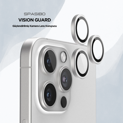 Spasibo Vision Guard iPhone 16 Pro Kamera Lens Koruyucu | Beyaz Titanyum