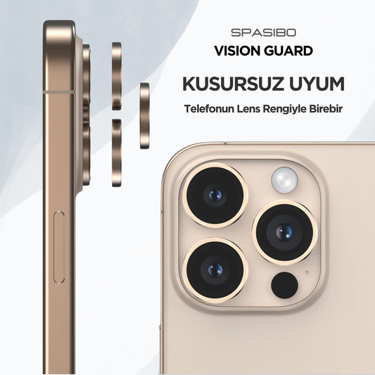 Spasibo Vision Guard iPhone 16 Pro Max Kamera Lens Koruyucu | Çöl Titanyum
