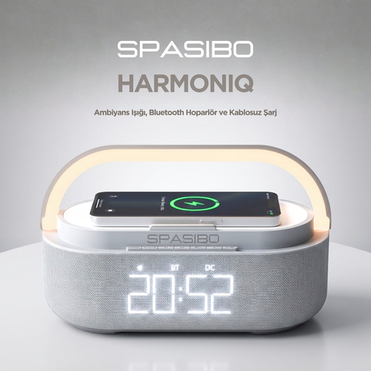 Spasibo Harmoniq Çok Fonksiyonlu Multimedya Istasyonu: Kablosuz Şarj, Bluetooth Hoparlör ve Ambiyans Aydınlatma