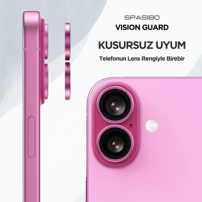 Spasibo Vision Guard iPhone 16 Plus Kamera Lens Koruyucu | Pembe