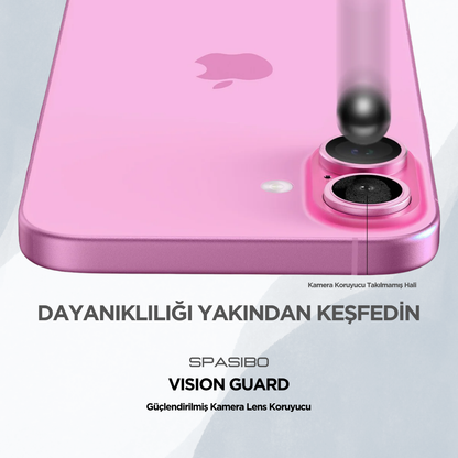 Spasibo Vision Guard iPhone 16 Plus Kamera Lens Koruyucu | Pembe