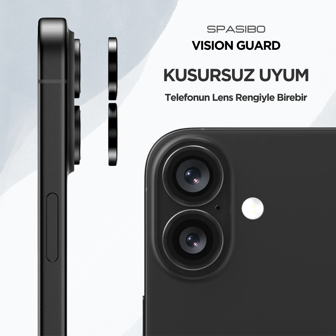 Spasibo Vision Guard iPhone 16 Plus Kamera Lens Koruyucu | Siyah