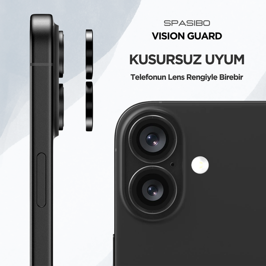 Spasibo Vision Guard iPhone 16 Plus Kamera Lens Koruyucu | Siyah