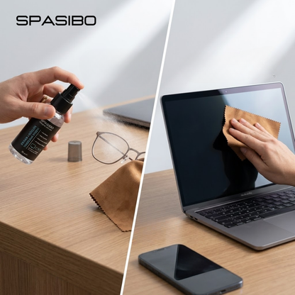 Spasibo 70 ml Ekran ve Gözlük Temizleme Spreyi + Çizmez Premium Güderi Bez Seti | İz Bırakmayan Temizlik | Telefon, Tablet, Laptop ve Tv Uyumlu
