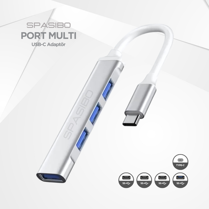 Spasibo Port Multi Usb-C To USB 3.0 Adaptör | Hızlı Veri Transferi 4'ü 1 Arada Çok Fonksiyonlu Çözüm