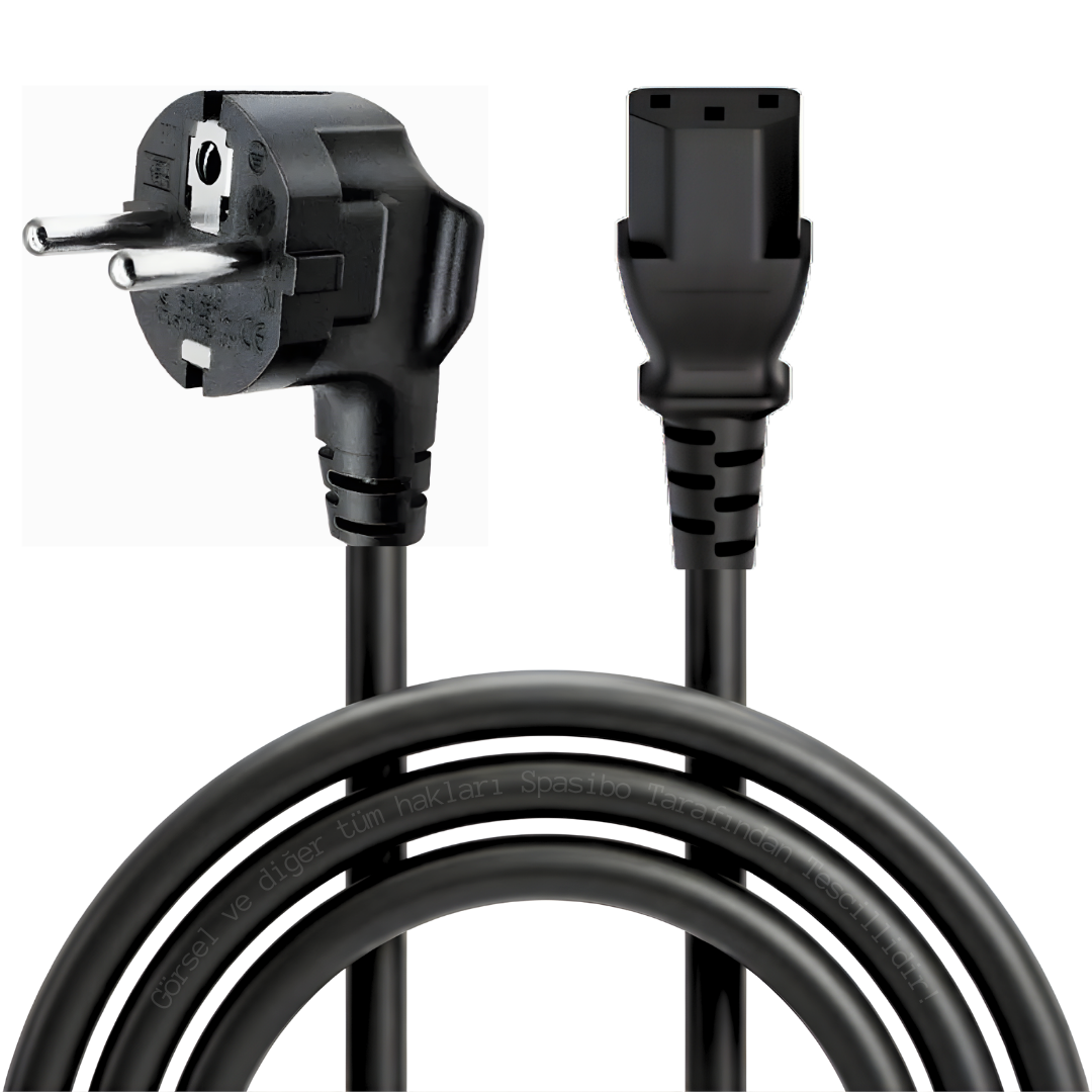 Spasibo Power Kablosu 1.5 Metre Siyah - 220-500W Destekli Masaüstü Bilgisayar, Monitör ve Yazıcı Uyumlu Pc Güç Kablosu