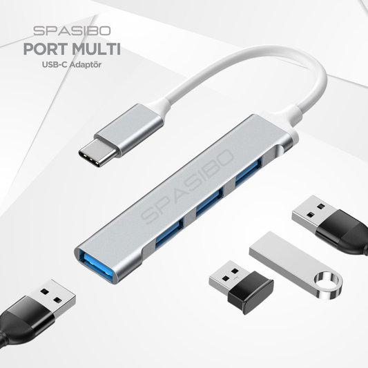 Spasibo Port Multi Usb-C To USB 3.0 Adaptör | Hızlı Veri Transferi 4'ü 1 Arada Çok Fonksiyonlu Çözüm