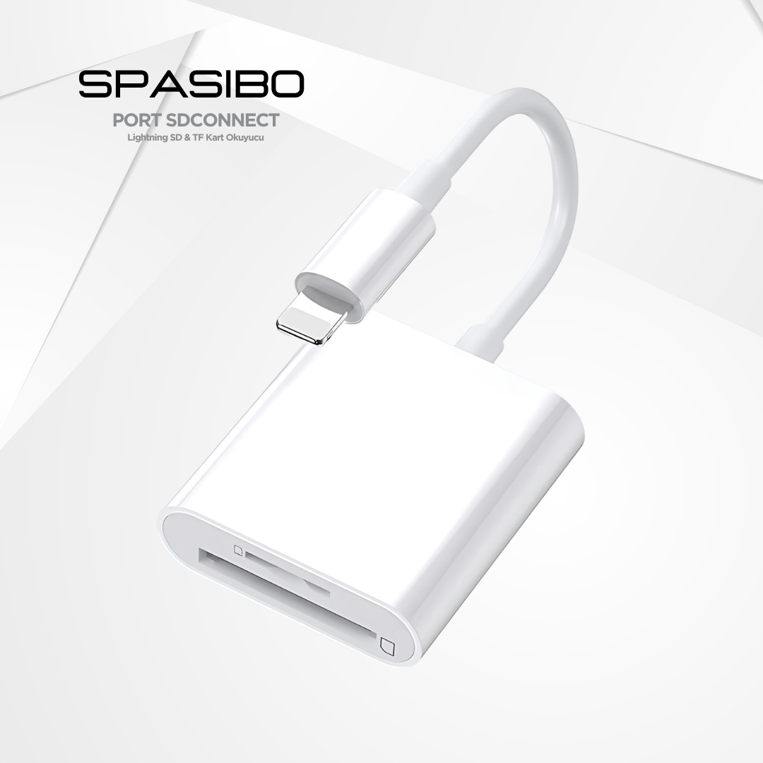 Spasibo Port Sdconnect | Lightning - Sd Kart ve Micro Sd Kart Okuyucu ile iPhone & Ipad’e Hızlı Fotoğraf ve Video Aktarımı