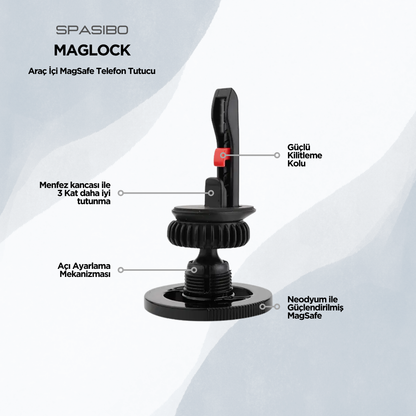 Spasibo Maglock Sarsıntı Önleyici Magsafe Araç Tutucu - 3 Kat Güçlü Menfez Tutuşu ve 360° Ayar