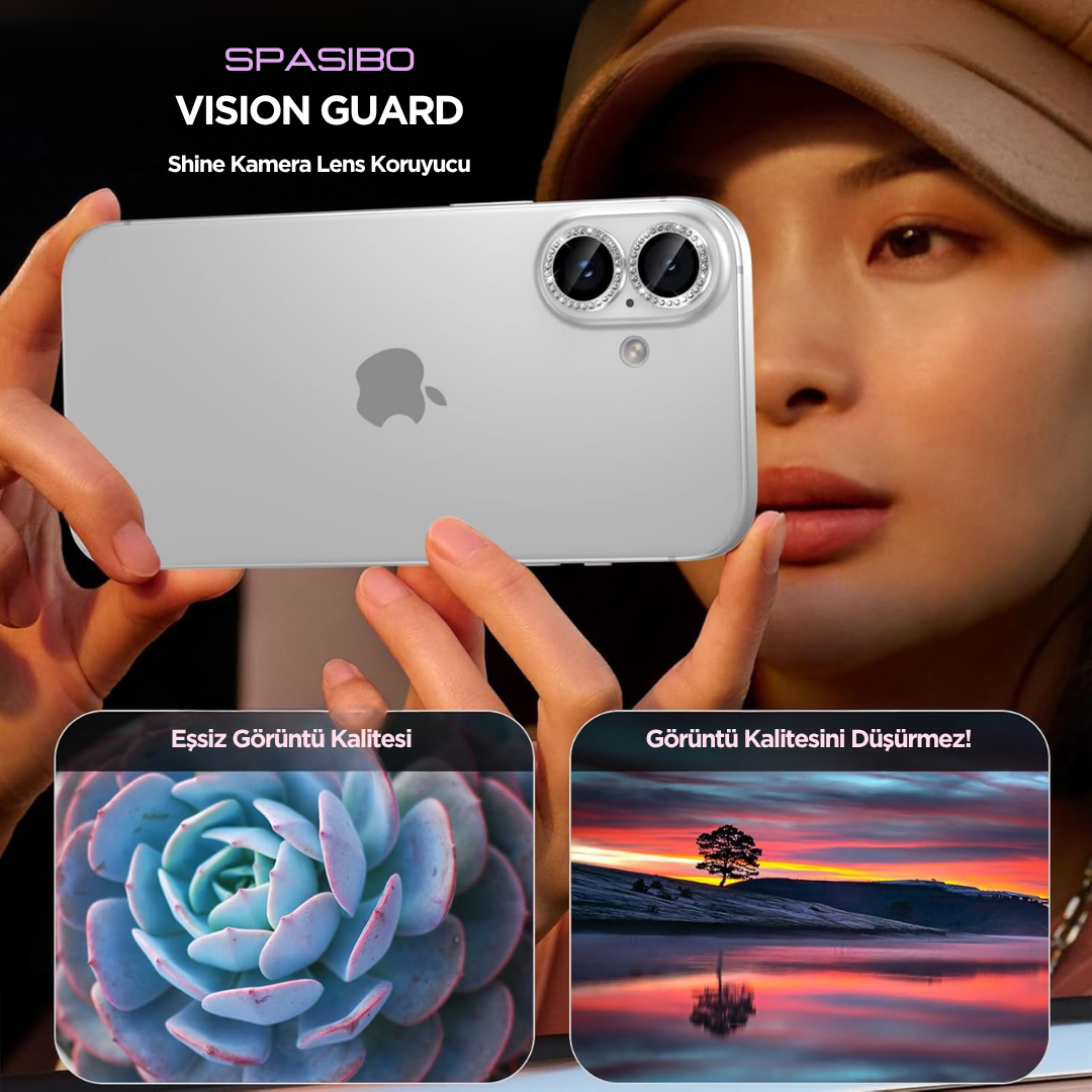 Spasibo iPhone 16 Kristal Taşlı Kamera Lens Koruyucu | Spasibo Vision Guard