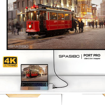 Spasibo Port Pro Usb-C Hub 8 In 1 Adaptör | 4K UHD Hdmı, Hızlı Veri Transferi ve Çoklu Bağlantı Deneyimi!