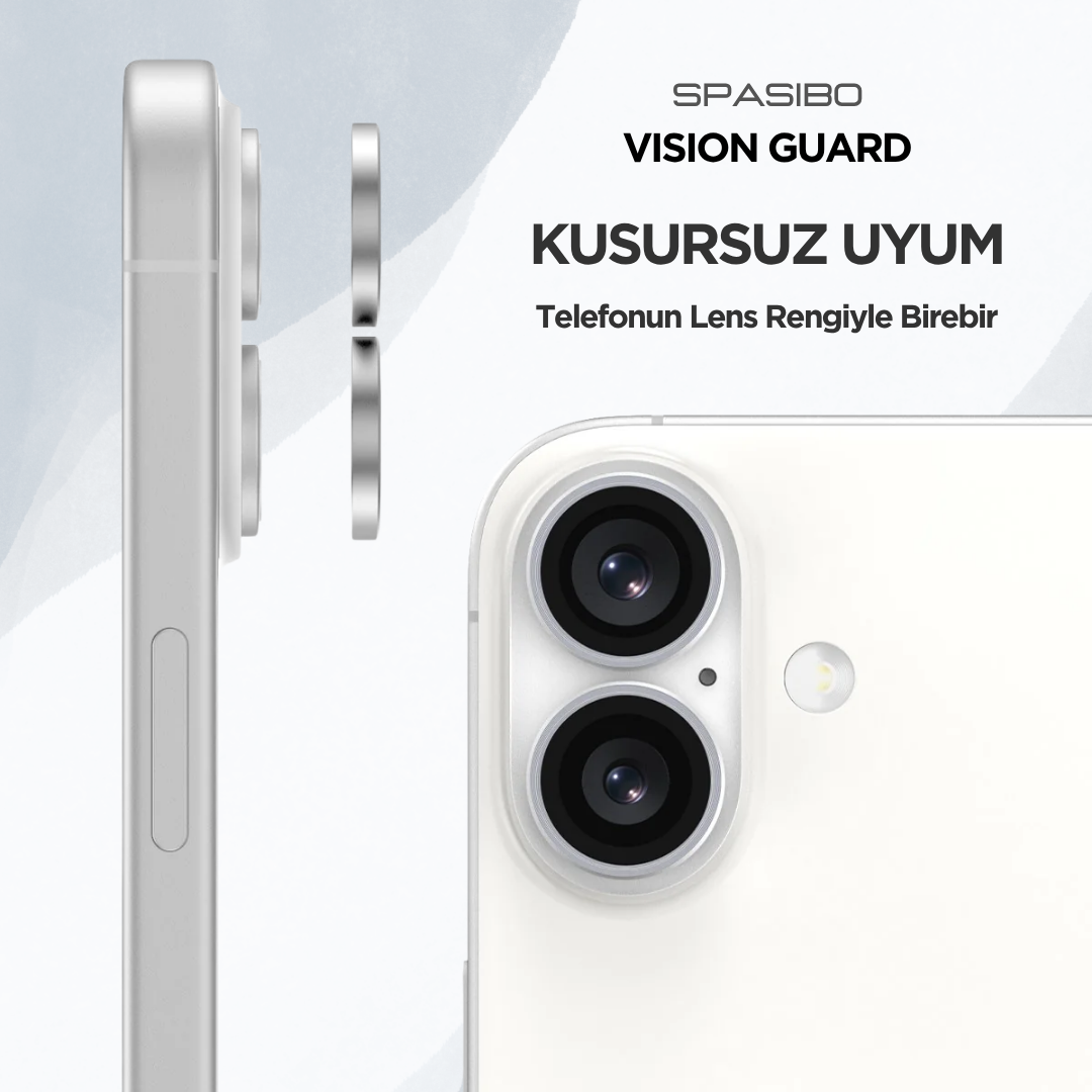 Spasibo Vision Guard iPhone 16 Plus Kamera Lens Koruyucu | Beyaz