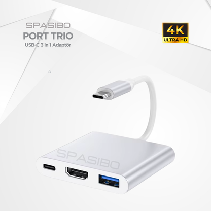 Spasibo Port Trio Usb-C HUB 3 In 1 Adaptör | 4K UHD Hdmı, Hızlı Veri Transferi ve Çoklu Bağlantı Deneyimi!