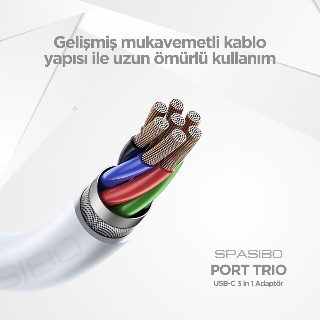 Spasibo Port Trio Usb-C HUB 3 In 1 Adaptör | 4K UHD Hdmı, Hızlı Veri Transferi ve Çoklu Bağlantı Deneyimi!