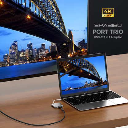Spasibo Port Trio Usb-C HUB 3 In 1 Adaptör | 4K UHD Hdmı, Hızlı Veri Transferi ve Çoklu Bağlantı Deneyimi!