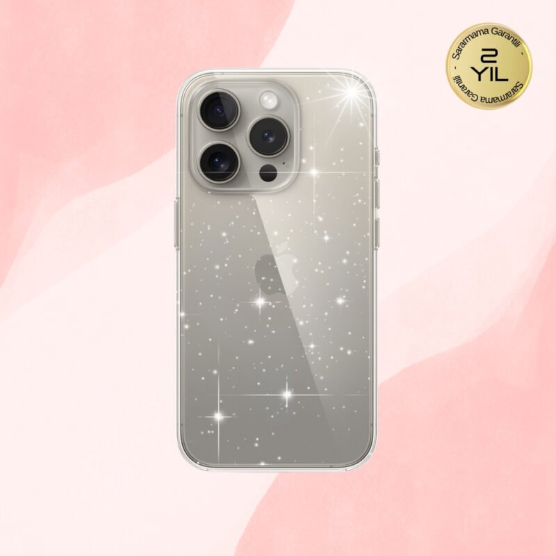 Spasibo iPhone 15 Pro Şeffaf Simli shine Kılıf